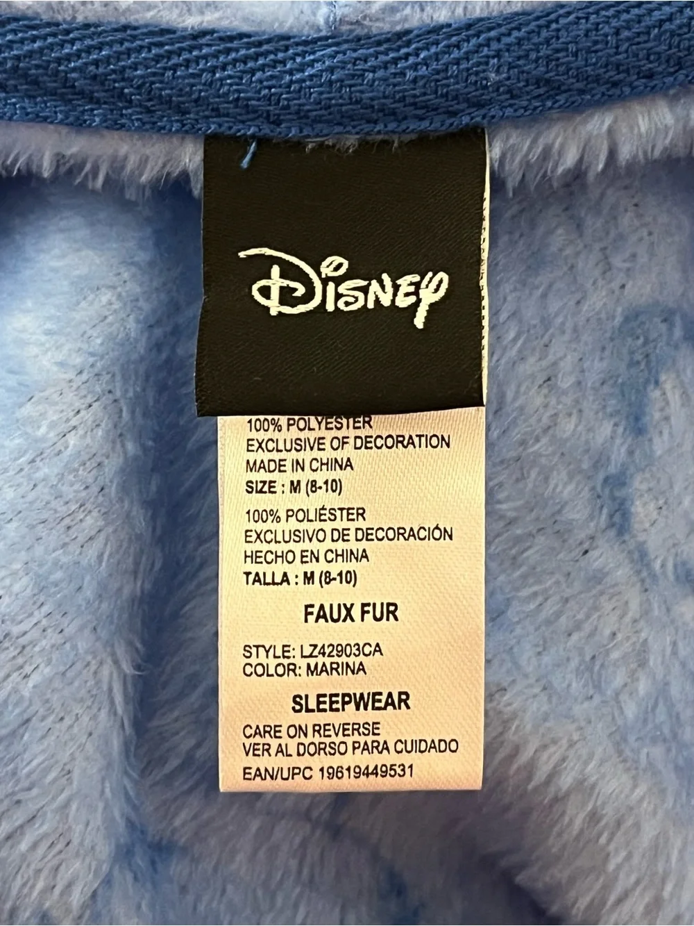 Disney Lilo & Stitch Hooded Union Suit Plush One Piece Pajamas Blue M - Picture 4 of 6